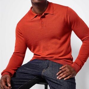 MERINO WOOL SWEATER POLO Simons Burnt Orange Polo Shirt